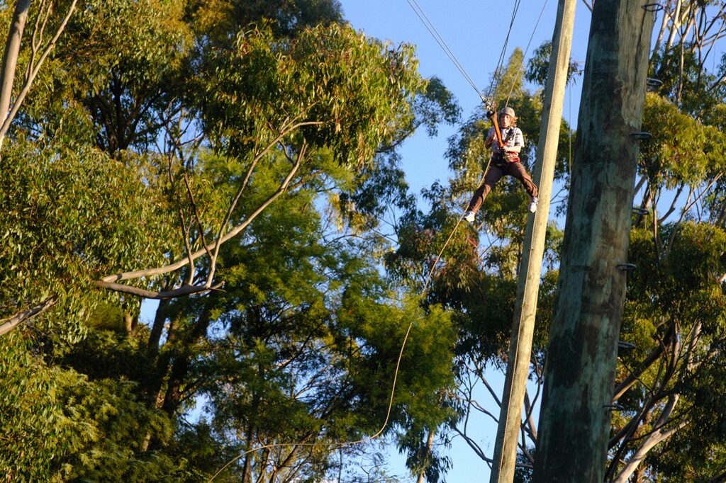 A camper on the giant swing at Oasis Camp