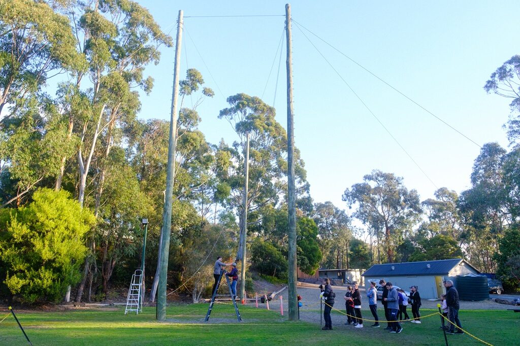 A camper on the giant swing